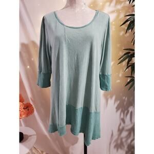 Chalet Hemp Cotton Scoop Neck 1/2 Sleeve Asymmetrical Tunic Top Size L Lagenlook